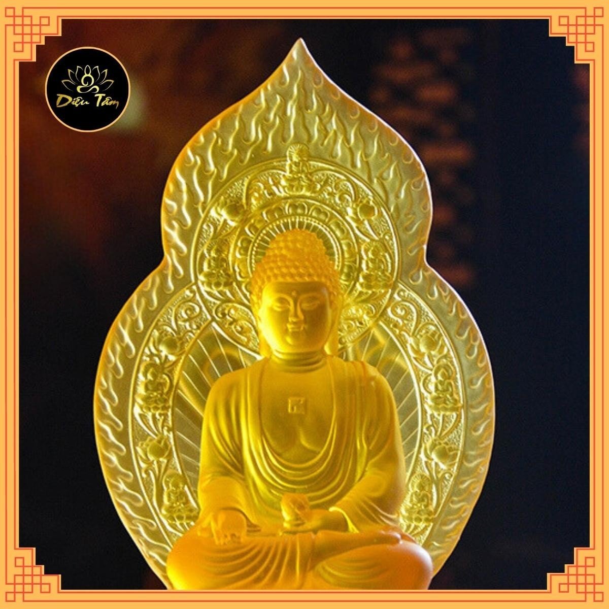 Tượng phật A Di Đà lưu ly màu hổ phách tượng ADIDA mật tông đồ thờ cúng