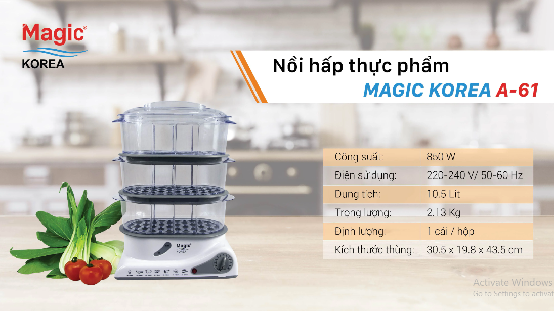 Máy hấp thực phẩm 3 tầng Magic A-61 - HÀNG MỚI 100%
