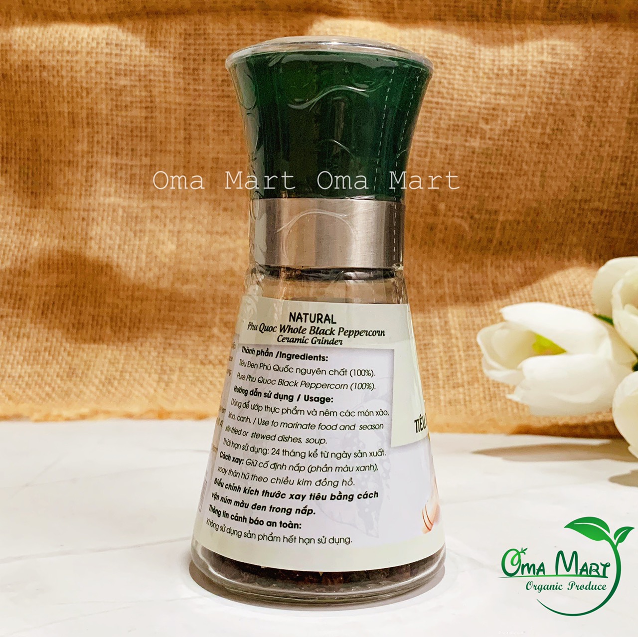Tiêu đen hạt Phú Quốc (nắp cối xay ceramic) DH Foods 45g
