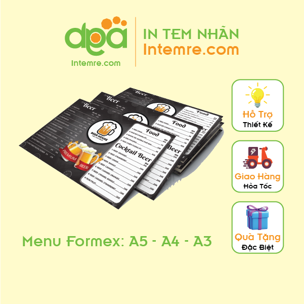 In Menu Cứng Dày Intemre.com Để Bàn Formex (Format) KT: A5, A4, A3