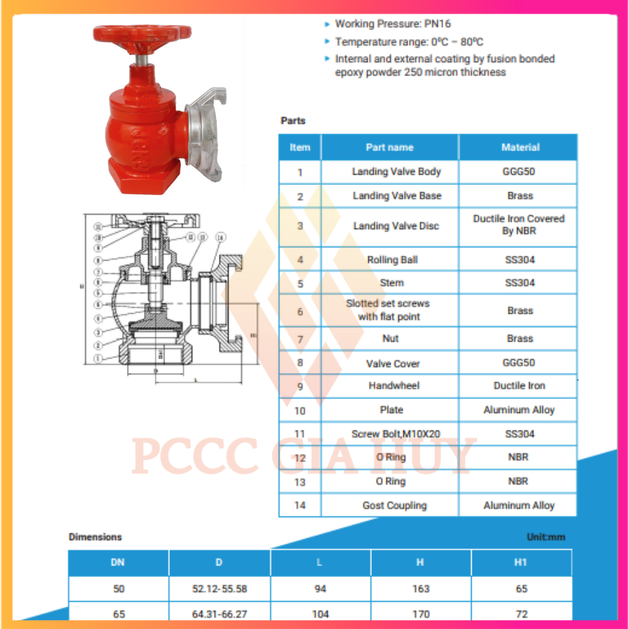 Van góc DN50, DN65 có tem kiểm định - van cứu hoả - van dùng trong PCCC