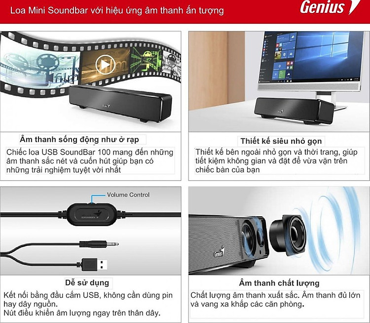 Loa toàn dải Soundbar 100 USB Genius