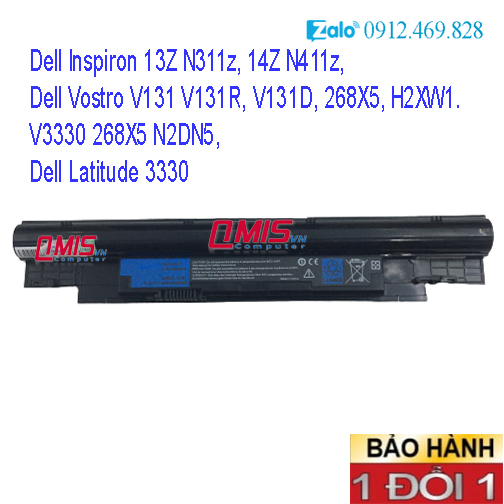Pin laptop dell inspiron 13z n311z, 14z n411z, vostro v131 v3330 268x5 n2dn5, latitude 3330 – v131 – 6 cell