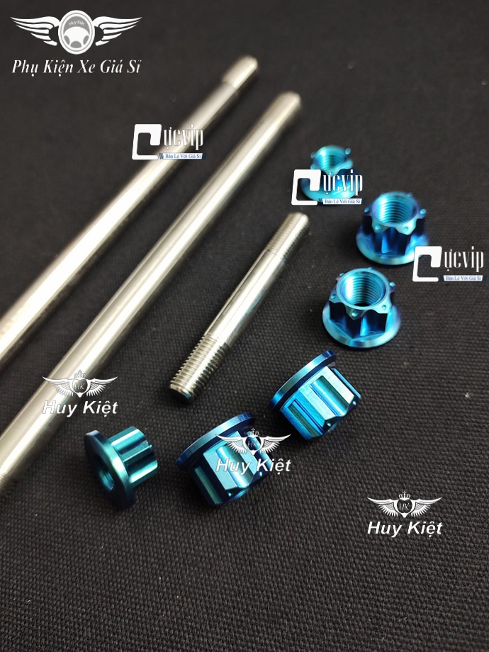 Cốt trục bánh xe trước sau và cốt trục phuộc giữa kèm tán titan thật gr5 cho exciter 150 ms4188
