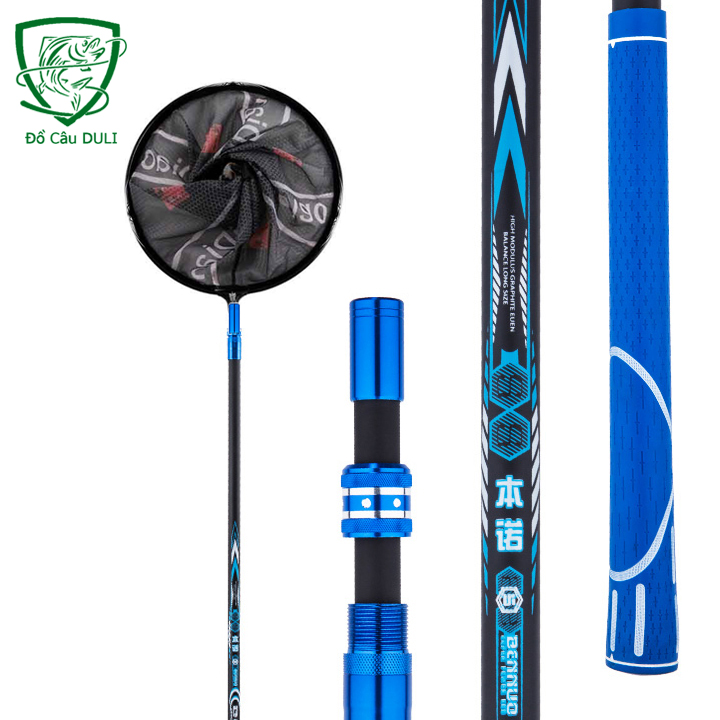 VỢT CÁ CARBON Cao Cấp Vành tròn gấp gọn chuyên dụng câu đài câu đơn vợt vớt cá, vợt xúc cá, vợt bắt cá inox - Duli