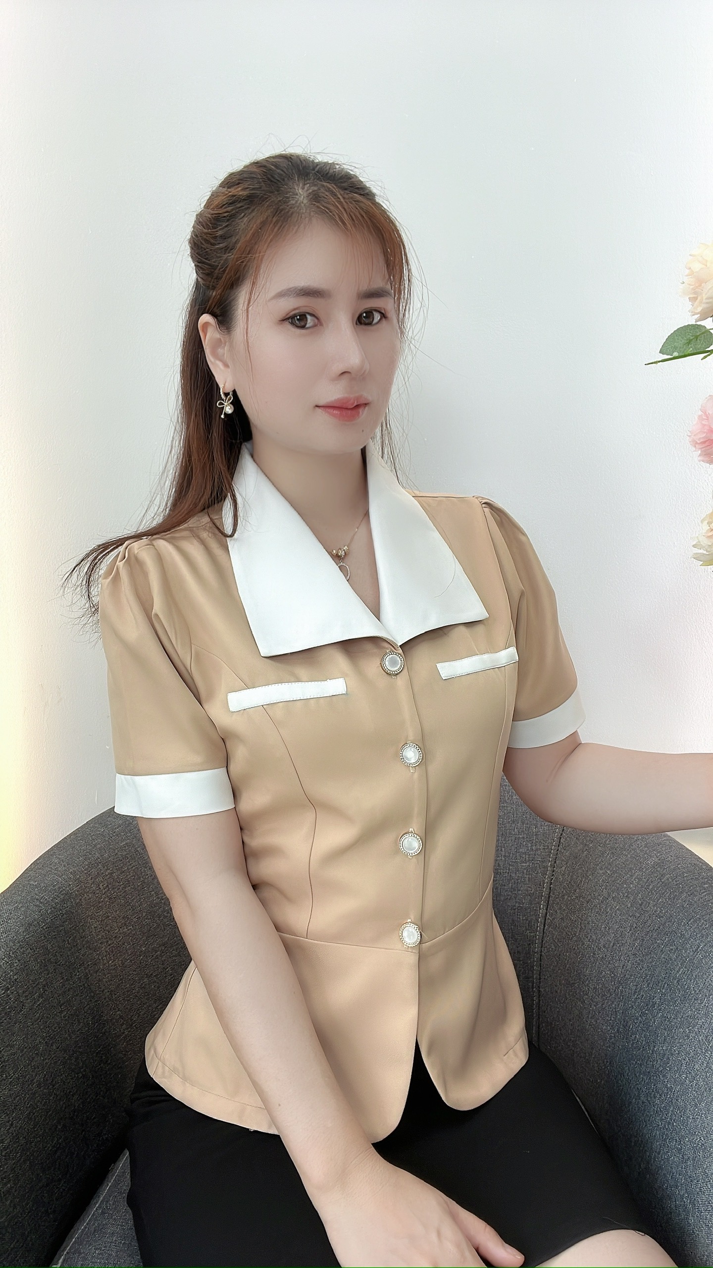 COM29- ÁO KIỂU CÔNG SỞ BÂU TRẮNG SANG THANH LỊCH