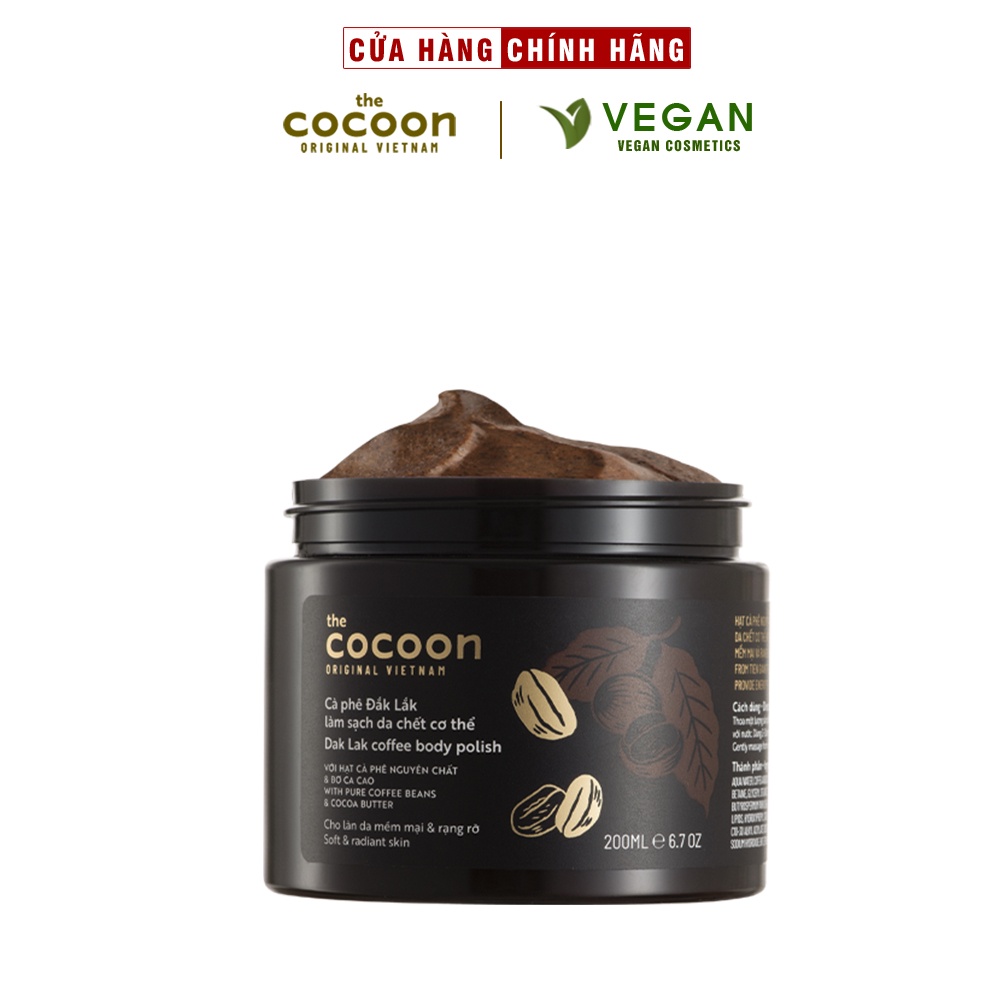 Cà phê tẩy da chết Đắk Lắk làm sạch da body 200ml Cocoon Việt Nam giúp trắng sáng da mịn màng - 100% Vegan - Mỹ phẩm thuần chay