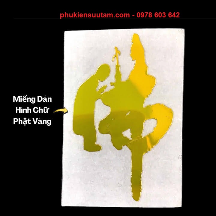 Miếng dán hình chữ phật vàng, chất liệu: nhựa plastic, màu vàng - sp006189