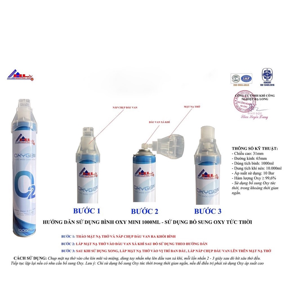 Combo 2 bình oxy mini cầm tay có sẵn nắp thở