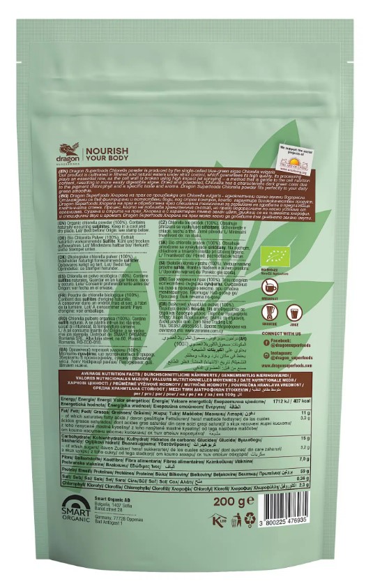 Bột tảo Chlorella hữu cơ (Dragon Superfoods, Organic Chlorella Powder) - 200gr