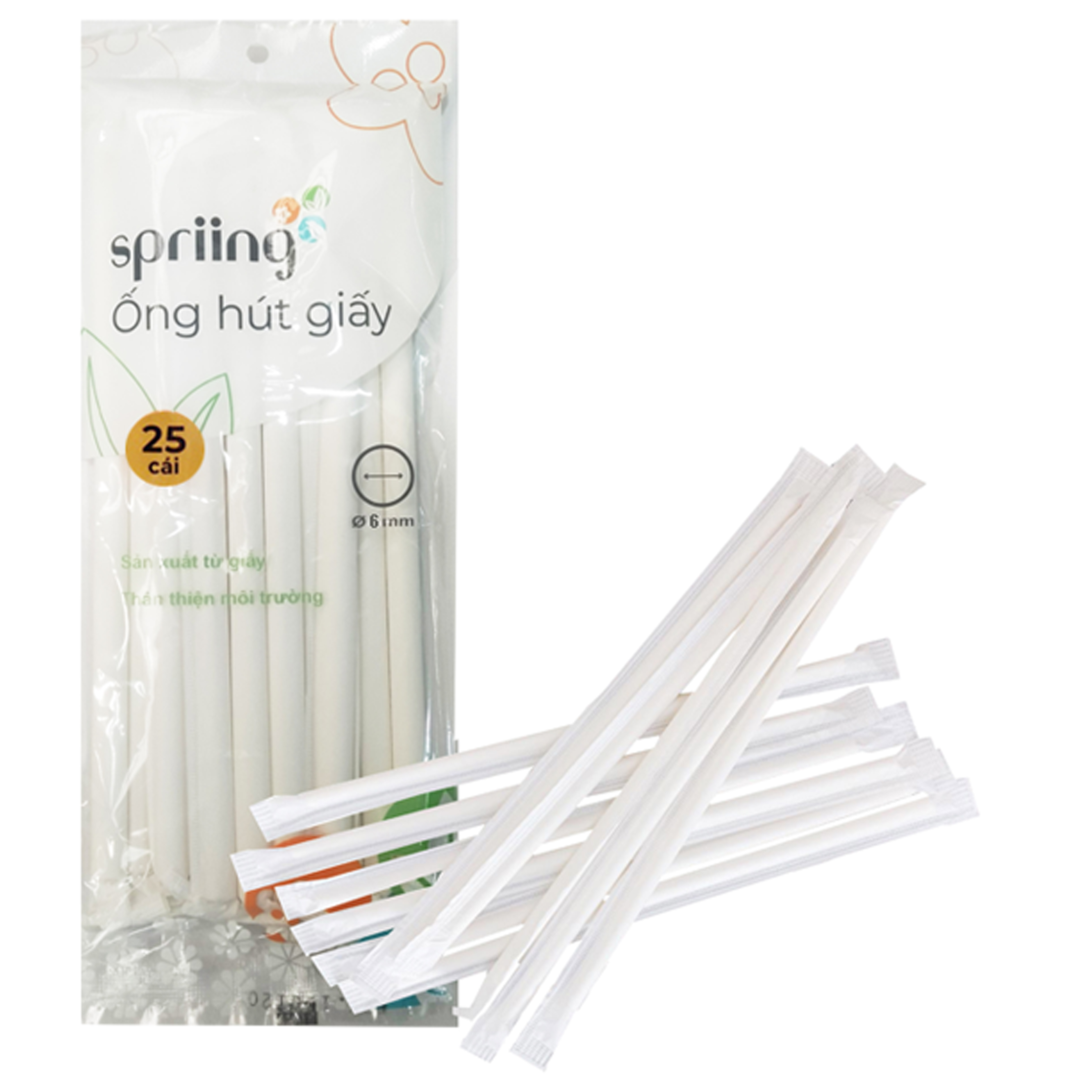 Spriing Lốc 25 ống hút giấy 6mm