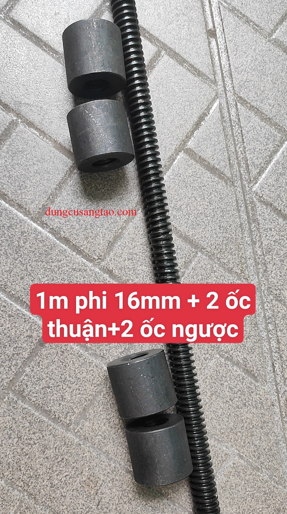Vít me T screw thép T16 bước 4 (thanh ren T16x4 dài 1 m gồm 0.5m ren thuận - 0.5m ren ngược)