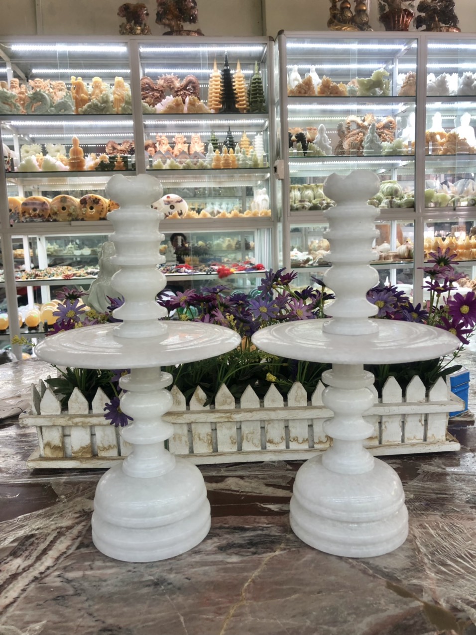 Bộ đồ thờ cúng đá cẩm thạch trắng