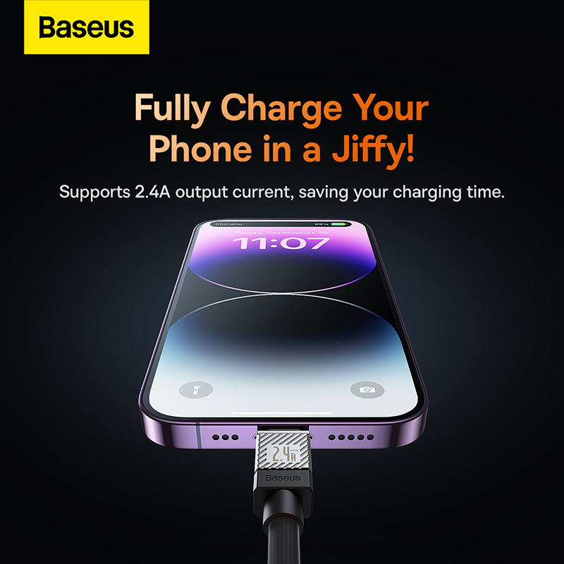 Cáp Sạc Baseus CoolPlay 2.4A USB to Ln | Đầu Hợp Kim Kẽm, Dây TPE Dày 6mm Cao Cấp