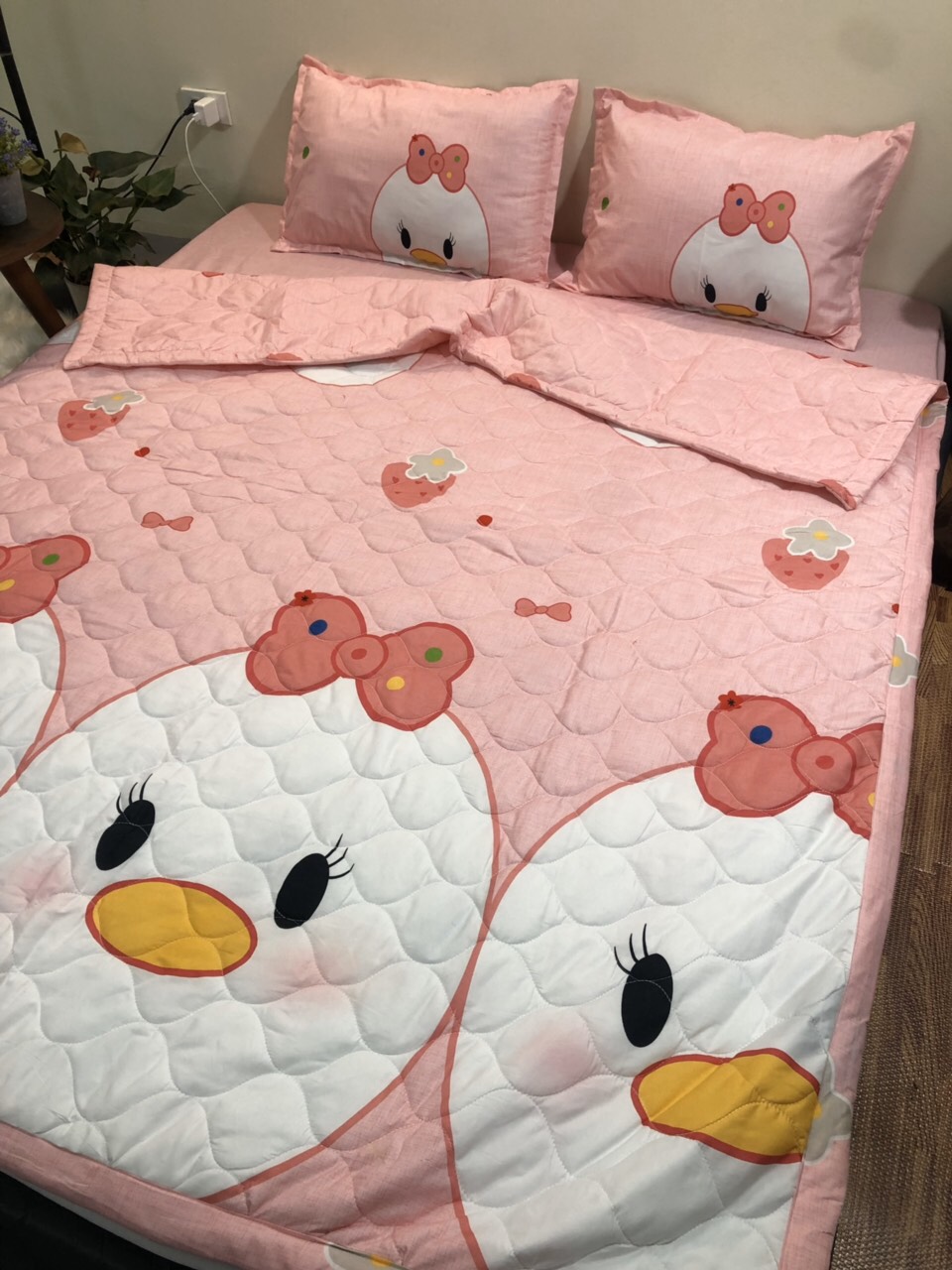 (FreeShip MAX) Set 3 Món Ga Gối Cotton Poly Mẫu  Vịt Hồng