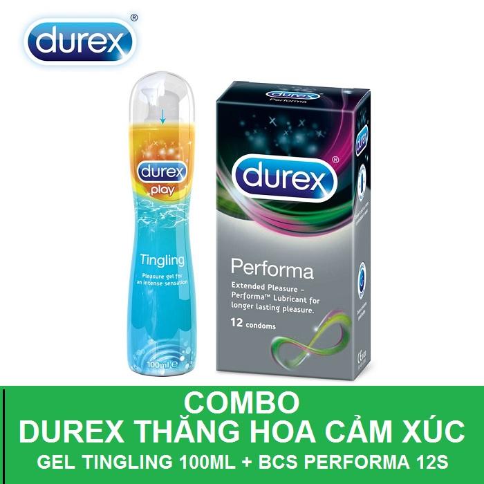 [HCM]Bộ sản phẩm Durex THĂNG HOA CẢM XÚC ( Gel bôi trơn Durex Play Tingling 100m + Bao cao su Durex Performa 12s) - Hãng phân phối chính thức
