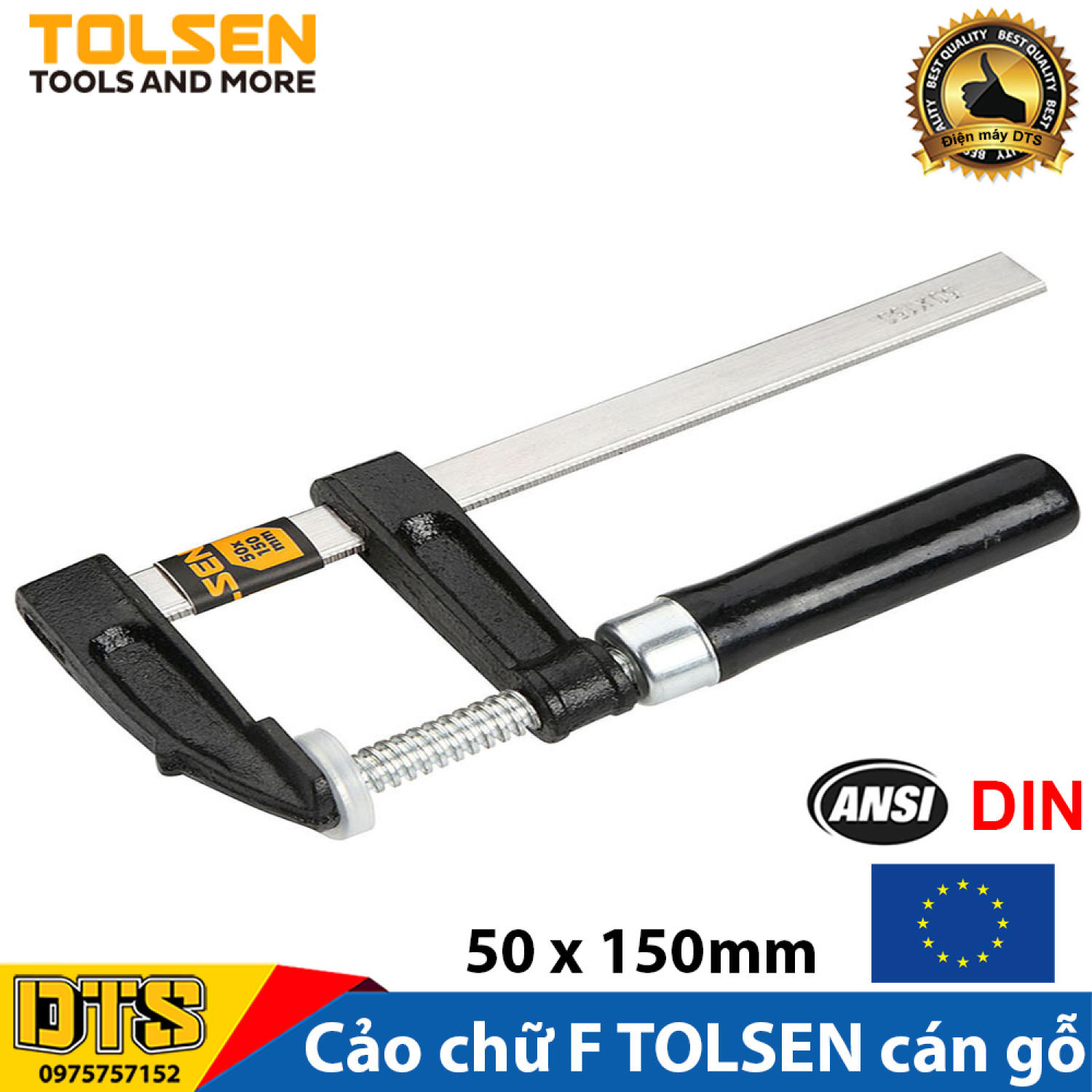 Cảo chữ F tay quay cán gỗ 50x150mm chính hãng TOLSEN 10123 kẹp gỗ chữ F thép không gỉ tiêu chuẩn Châ