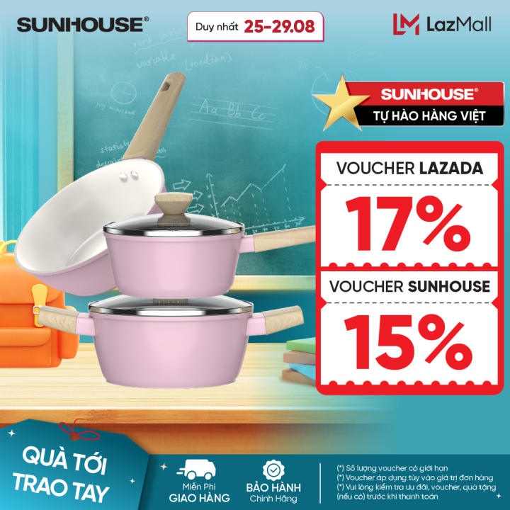 Bộ nồi phủ sứ Nano đáy từ Sunhouse…