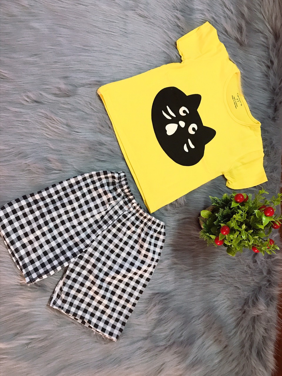 BỘ THUN COTTON HÌNH MÈO CHO BÉ  5-17kg
