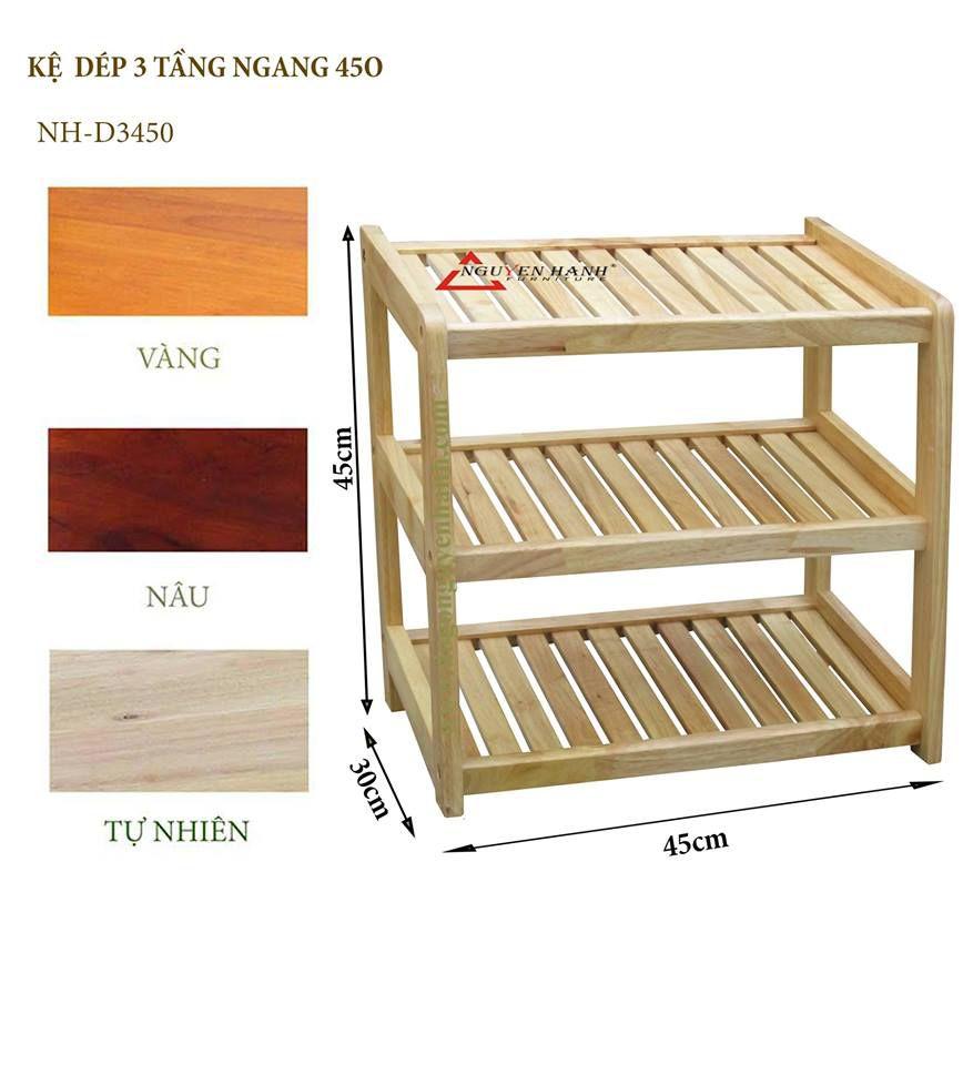 Kệ dép gỗ cao su 3 tầng dài 45cm
