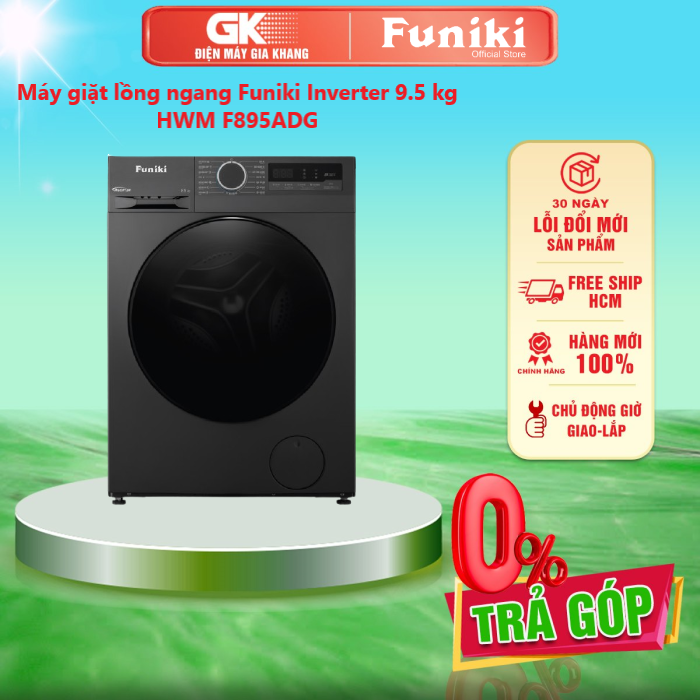 Máy giặt lồng ngang Funiki Inverter 9.5 kg HWM F895ADG - Công nghệ Hygiene Care+ với 3 lớp tính năng giúp đẩy lùi sự sinh sôi của vi khuẩn - GIAO TOÀN QUỐC - FREESHIP HCM