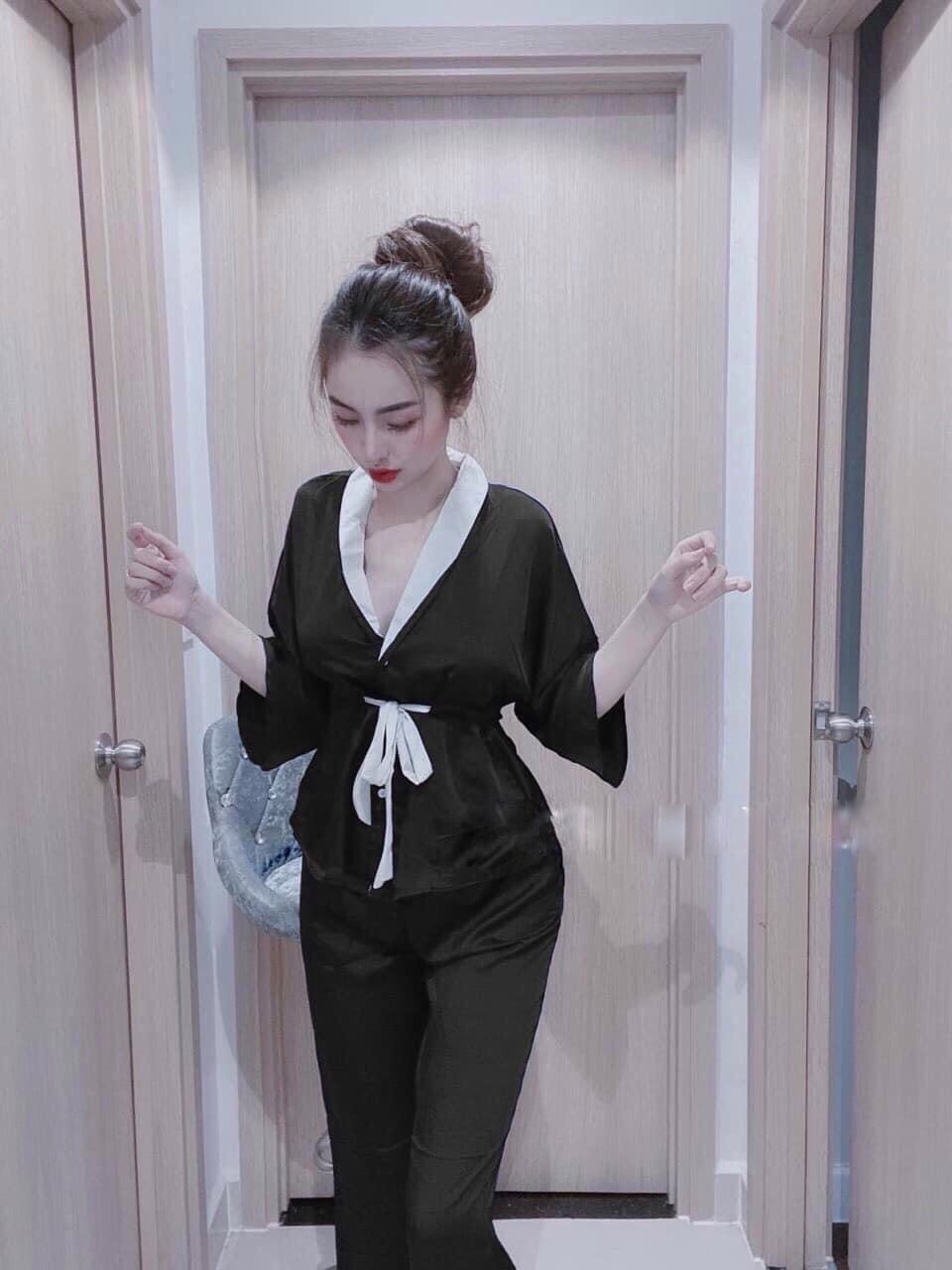 [HCM]Set Bộ Đồ Ngủ Có Dây Thắt Eo  Phi Lụa Bóng Mềm Mại Thoải Mái Thoáng Mát Qc