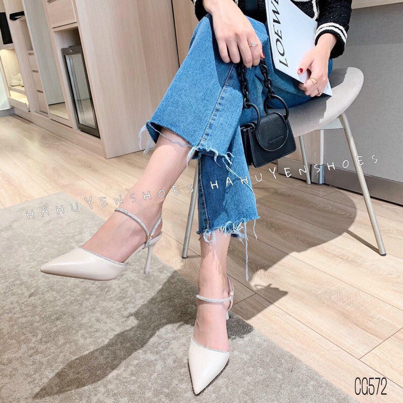 Giày cao gót công sở đính đá, gót nhọn 5cm