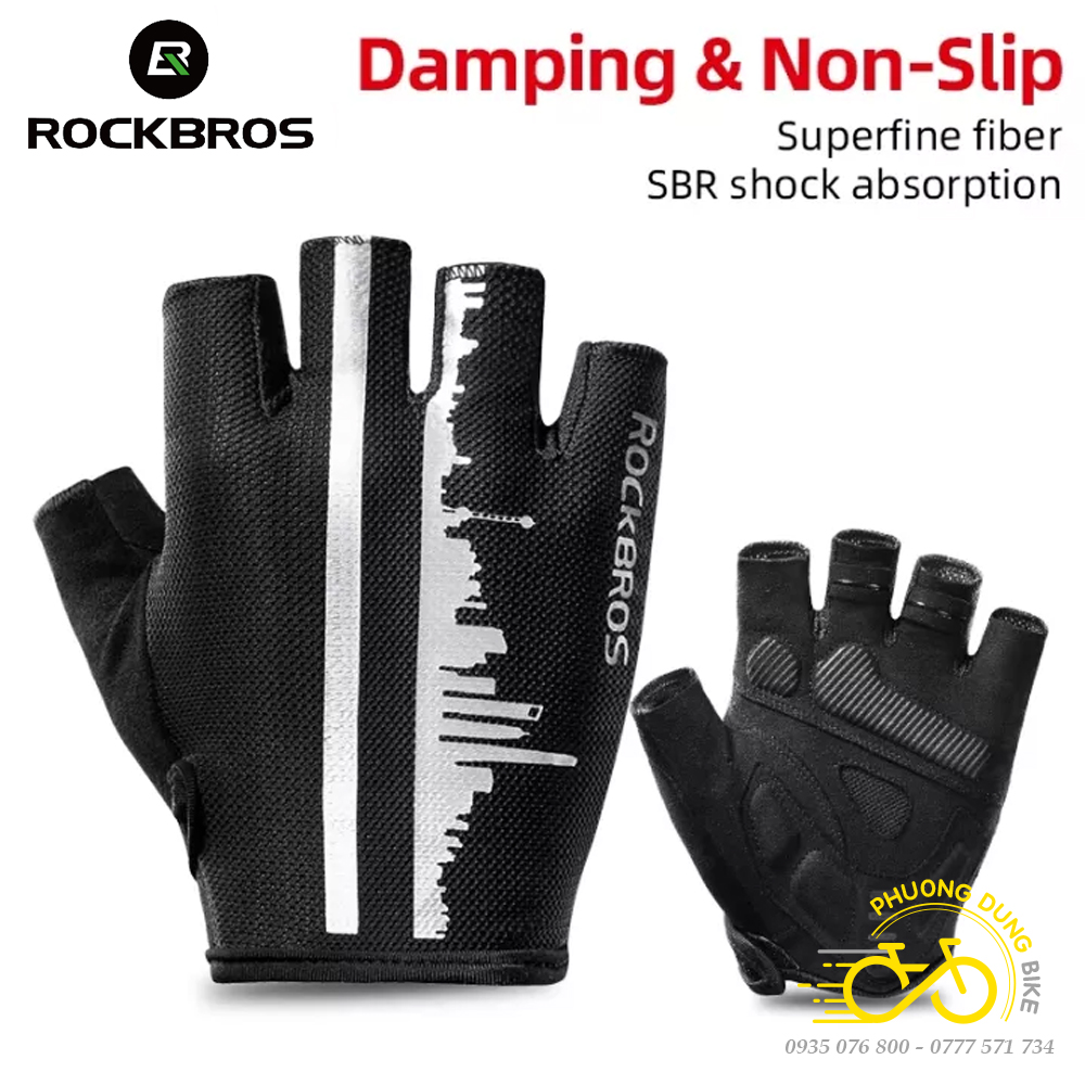 Găng tay hở ngón đi xe đạp rockbros s252