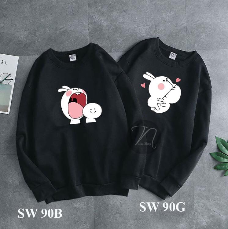 SET ÁO ĐÔI SWEATER ĐEN TRẮNG NAM NỮ