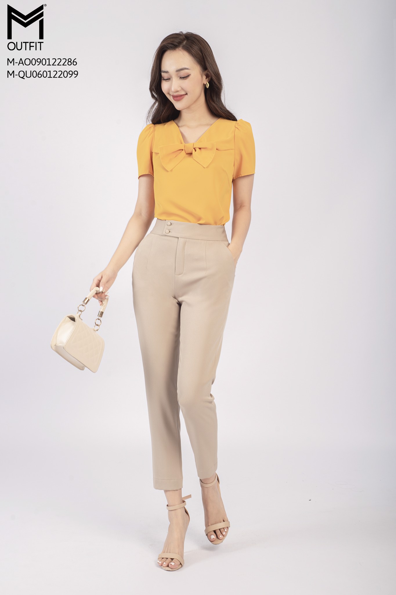 Áo sơ mi cộc tay, cổ buộc nơ - Mmoutfit