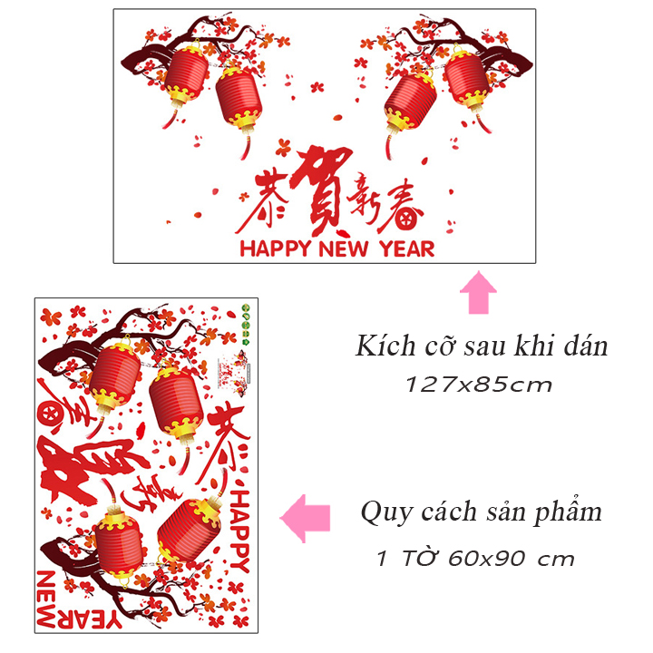 Decal LUVINA trang trí tết- đào pháo đỏ