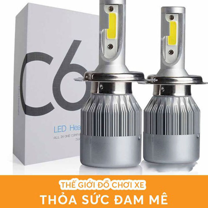 (Giá 1 chiếc) ĐÈN PHA C6 2 TIM CHÂN H4 SIÊU SÁNG