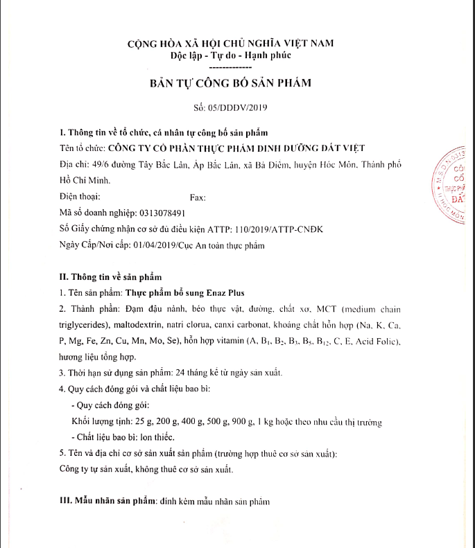 Thực phẩm bổ sung dinh dưỡng ENAZ PLUS (400g)