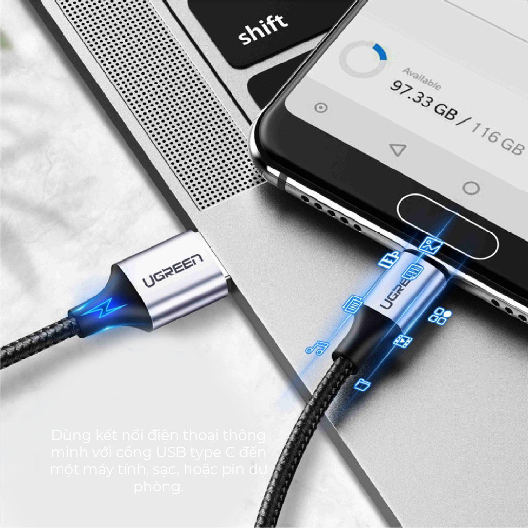 Cáp sạc USB 2.0 A sang Type C Ugreen US288 cho Samsung S21 S20 Xiaomi Redmi Note 11 | Hỗ trợ QC 3.0 dòng sạc 3A 15W 18W | Bảo Hành 1 đổi 1 18 Tháng | 60225 60114 60115 60116 60117 60118 60826 60119 60120 60121 60122 60123