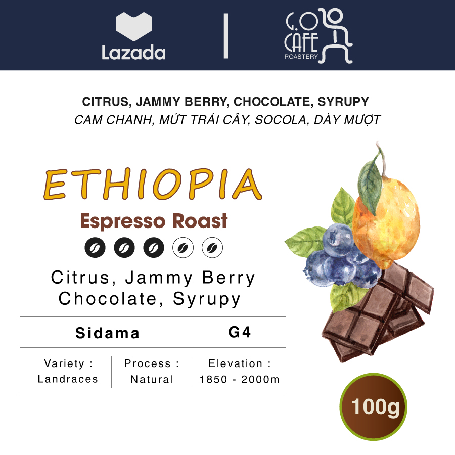 Espresso Coffee, Cà phê rang Ethiopia Sidama G4 Natural - G.O Cafe Roastery