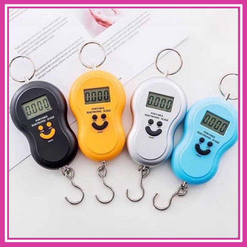 Cân điện tử cầm tay, cân đi chợ, cân điện tử mini bỏ túi, cân điện tử hành lý cầm tay, cân hình mặt cười 50kg.