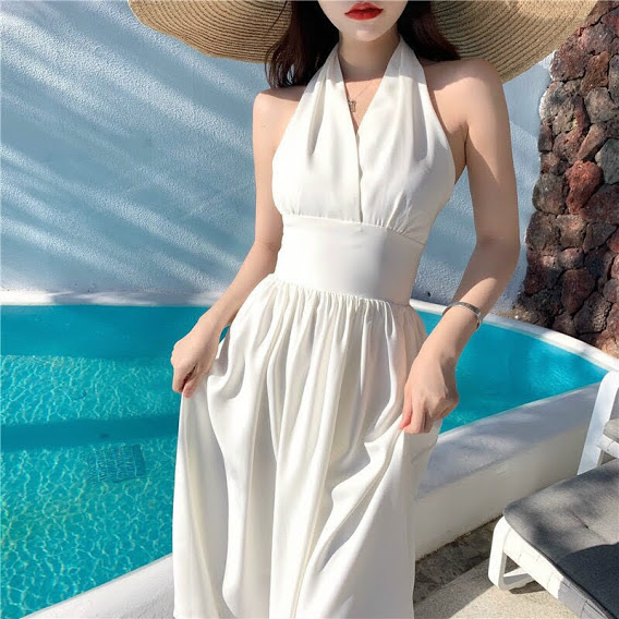 [HCM]ĐẦM XÒE CỔ YẾM HỞ LƯNG ĐẦM MAXI ĐI BIỂN