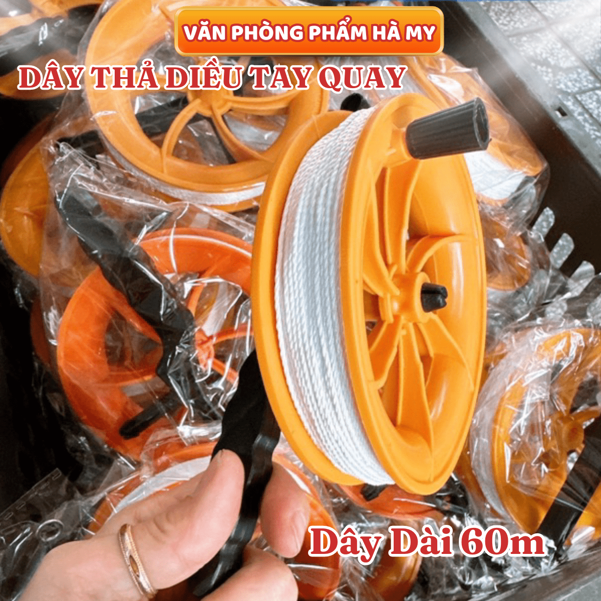 Cuộn dây dù thả diều sẵn tay cầm xoay, dây diều thả