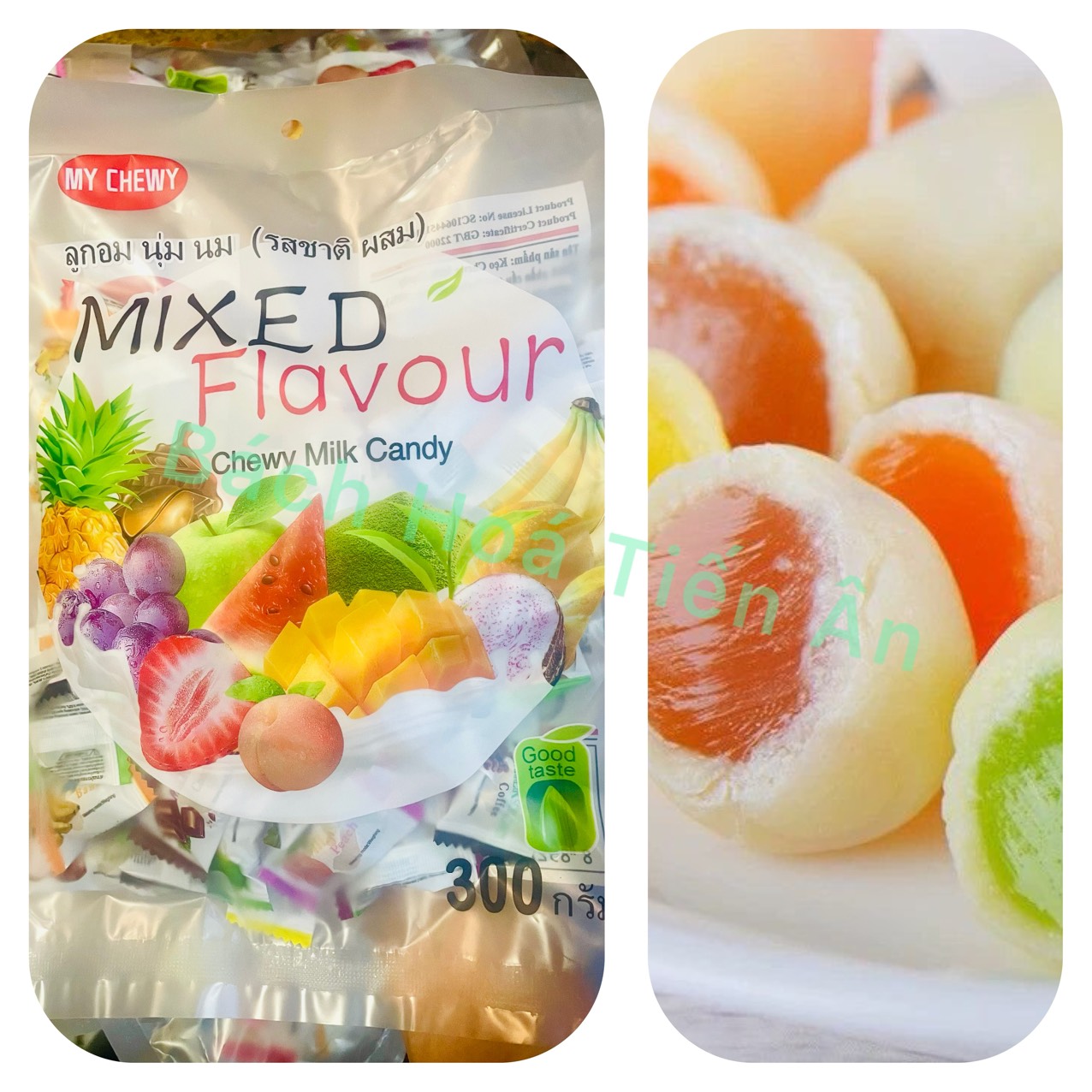 Kẹo sữa mềm Mix vị trái cây Milk Soft Candy Thailand gói 300g thơm ngon tuyệt