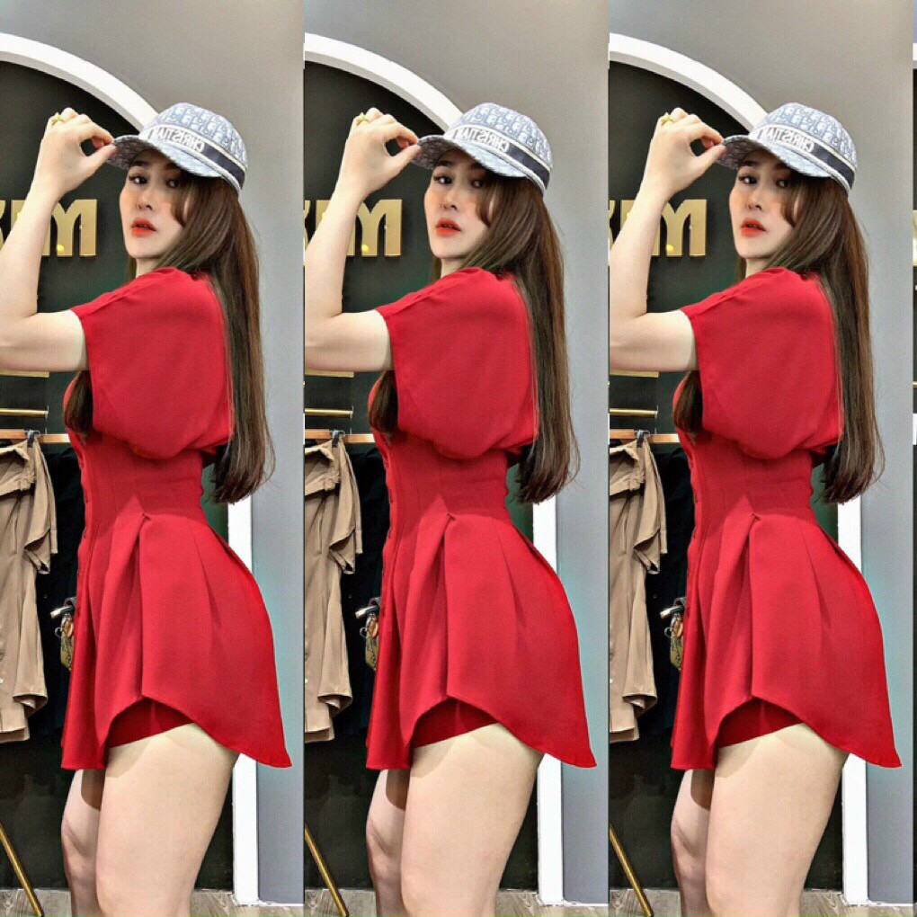 Đầm xòe cổ sơ mi tay ngắn kèm quần