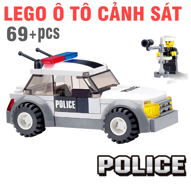 Bộ lắp ghép lego mô hình xe ô tô cảnh sát bằng nhựa ABS gồm 69 chi tiết