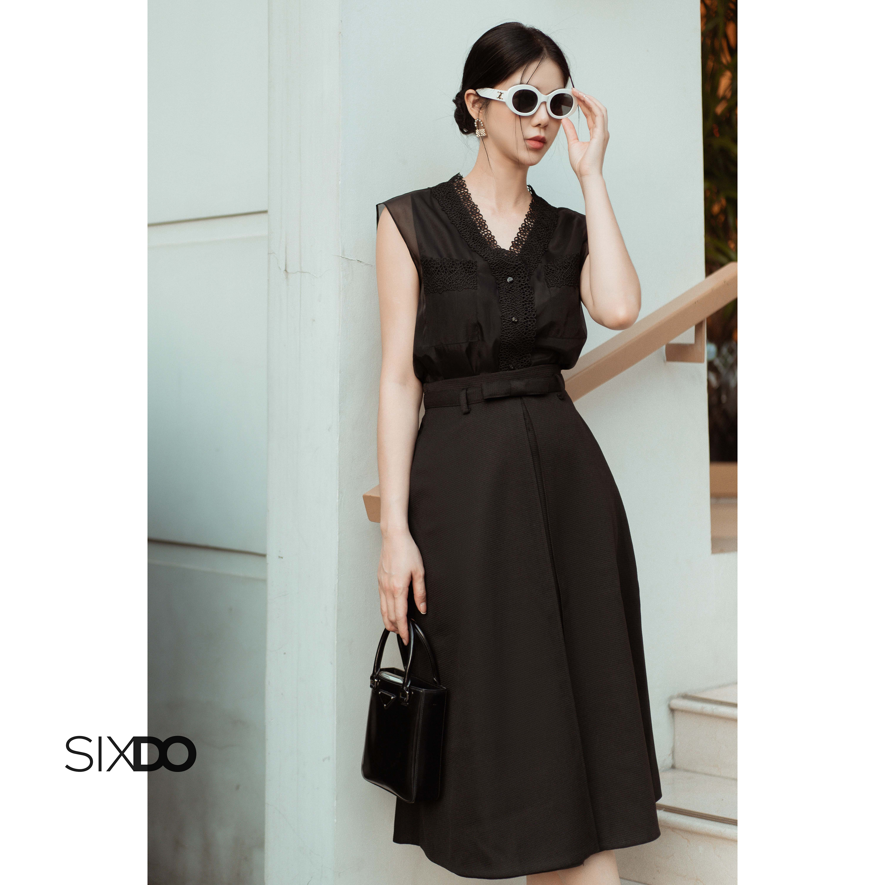 Áo kiểu nữ tơ organza sát nách SIXDO (Black Cap Sleeves Top)