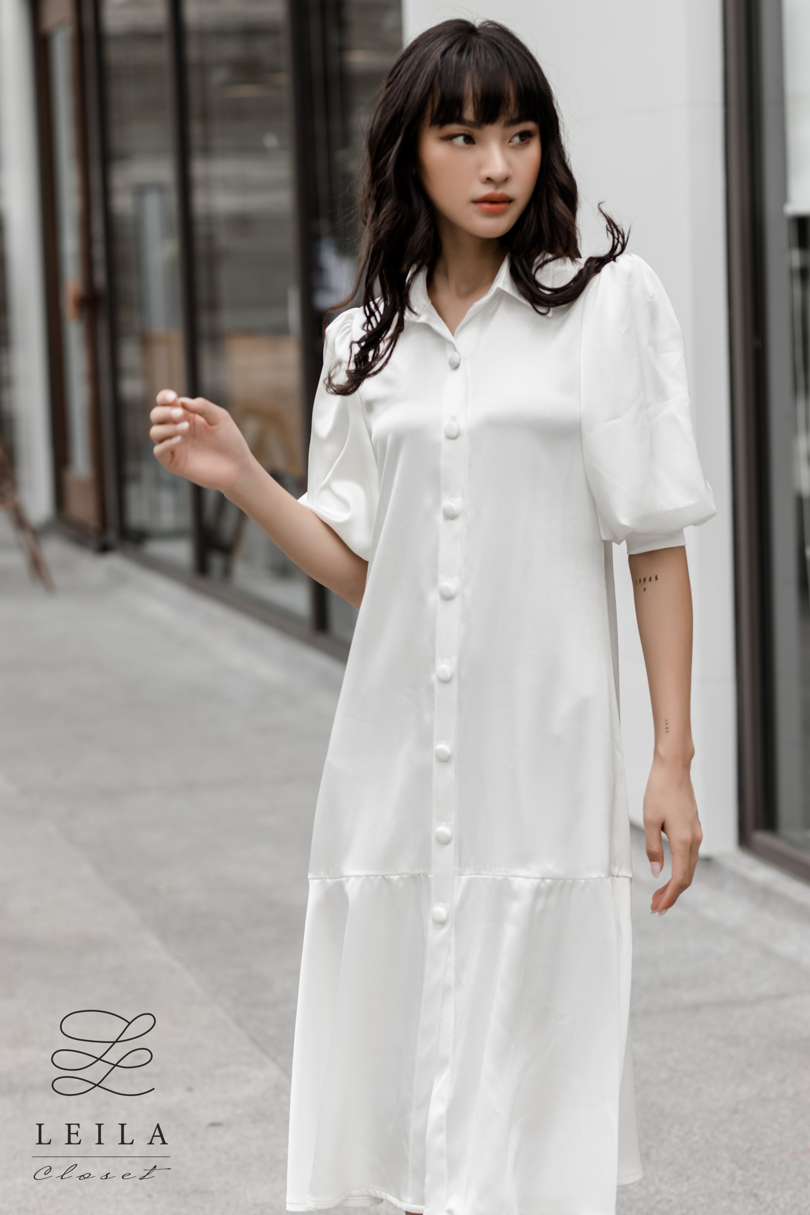 Đầm lụa sơ mi Leila Closet
