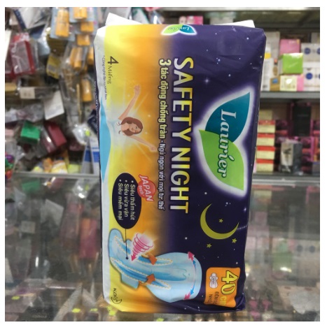 Băng vệ sinh ban đêm Laurier Safety Night 3 tác động chống tràn có cánh 4 miếng 40cm