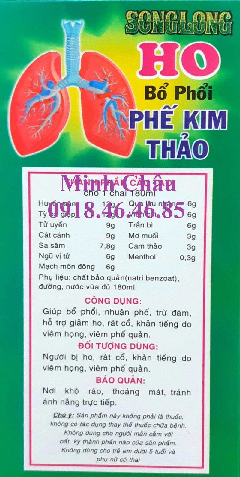 Siro ho Song Long Phế kim thảo giúp bổ phổi (mẫu mới)