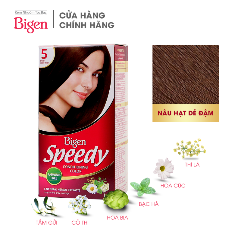 Thuốc nhuộm dưỡng tóc phủ bạc thảo dược Bigen Speedy Thương hiệu Nhật Bản 80ml dạng kem - Nâu Hạt dẻ Đậm 5