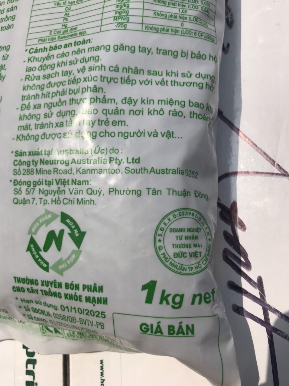 Phân hữu cơ Úc dạng viên Bounce Back 1kg