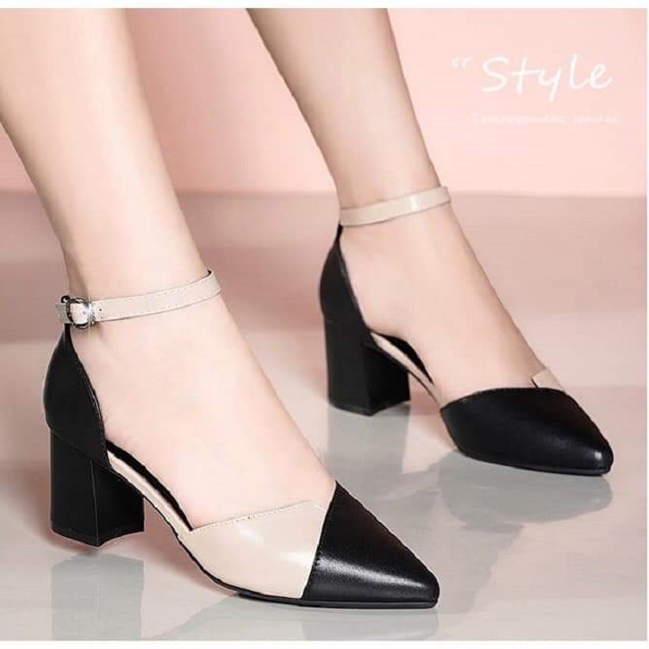 Sandal nữ 5p gót vuông , giày nữ 5p cao gót phối màu cực xinh