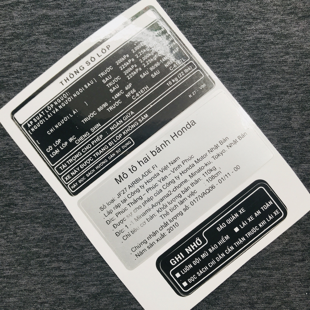 [TEM MINI] TEM THÔNG SỐ XE AIRBLADE VIỆT CHI TIẾT THÔNG SỐ CAO CẤP