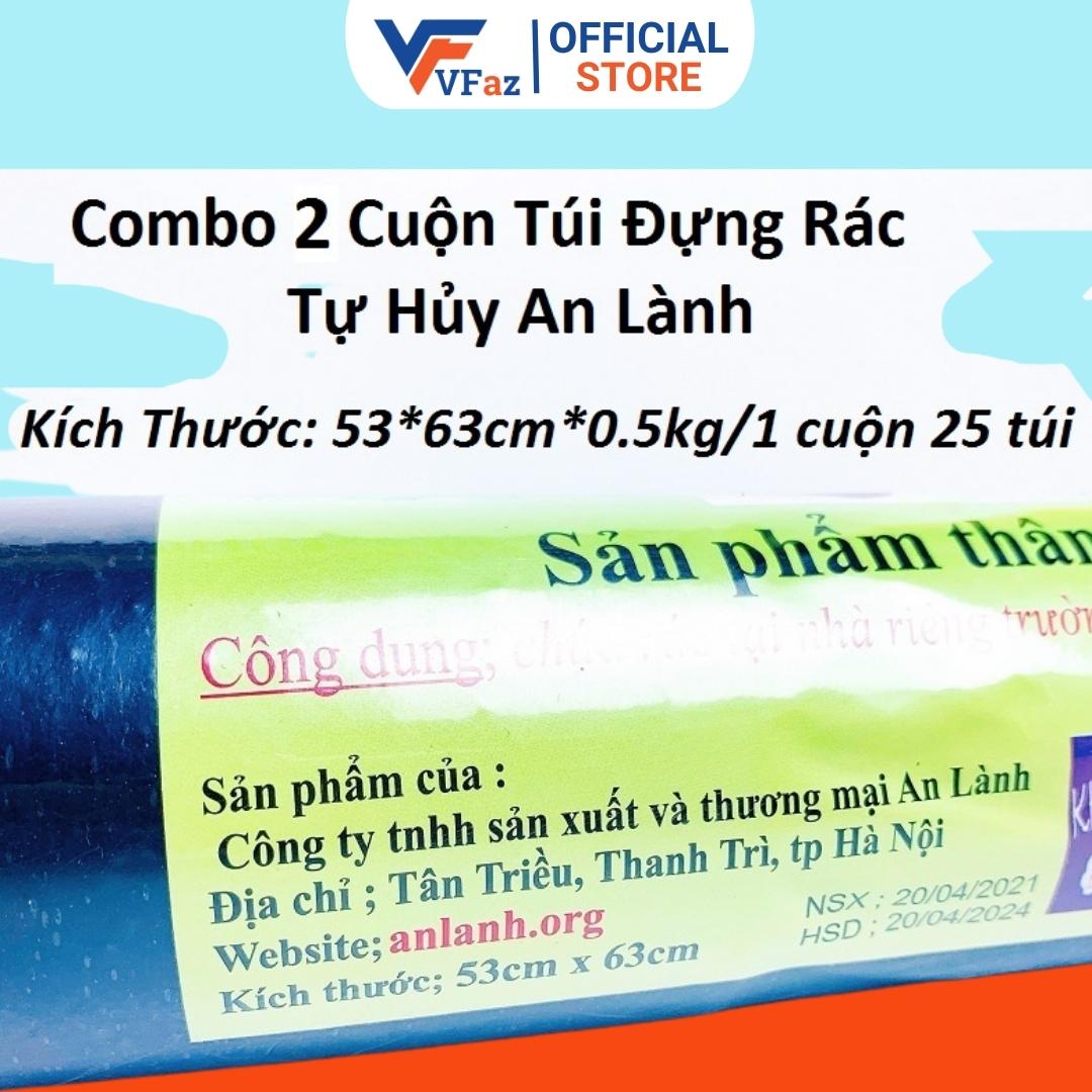 Túi đựng rác tự hủy sinh học An Lành Combo 2 cuộn màu đen bao đựng rác thải sinh hoạt 0.5kg VFaz